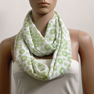 Green Infinity Scarf Women, White Floral Printed Scarf, Summer Scarves for Women, Long Loop Cowl Scarf, Circle Tube Scarves, Gifts for her image 5