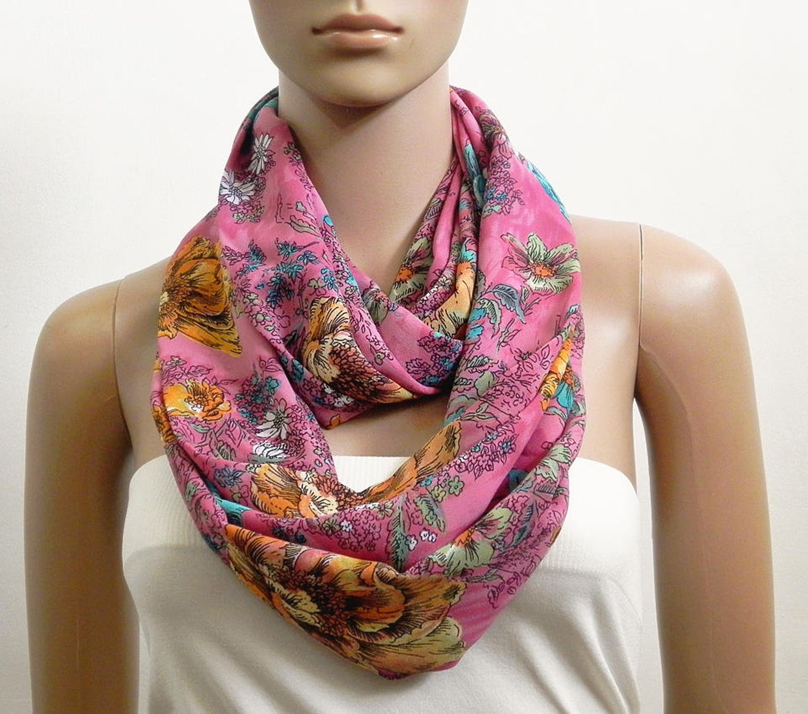 Pink Infinity Scarf Women Boho Floral Summer Scarves for Etsy UK