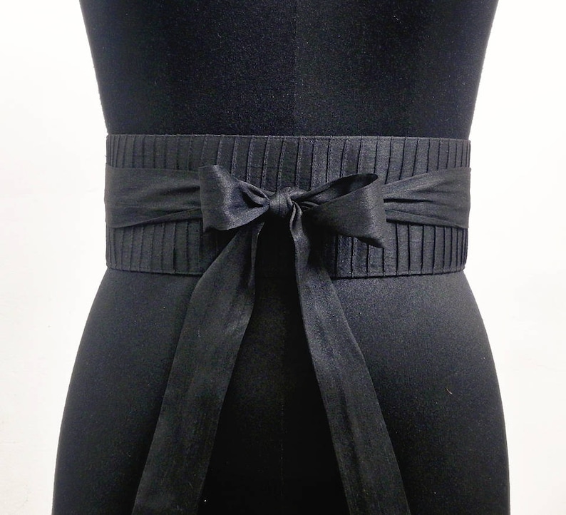 Black Obi Belt Sash Cummerbund Waist Cincher Faux Dupioni Silk Etsy