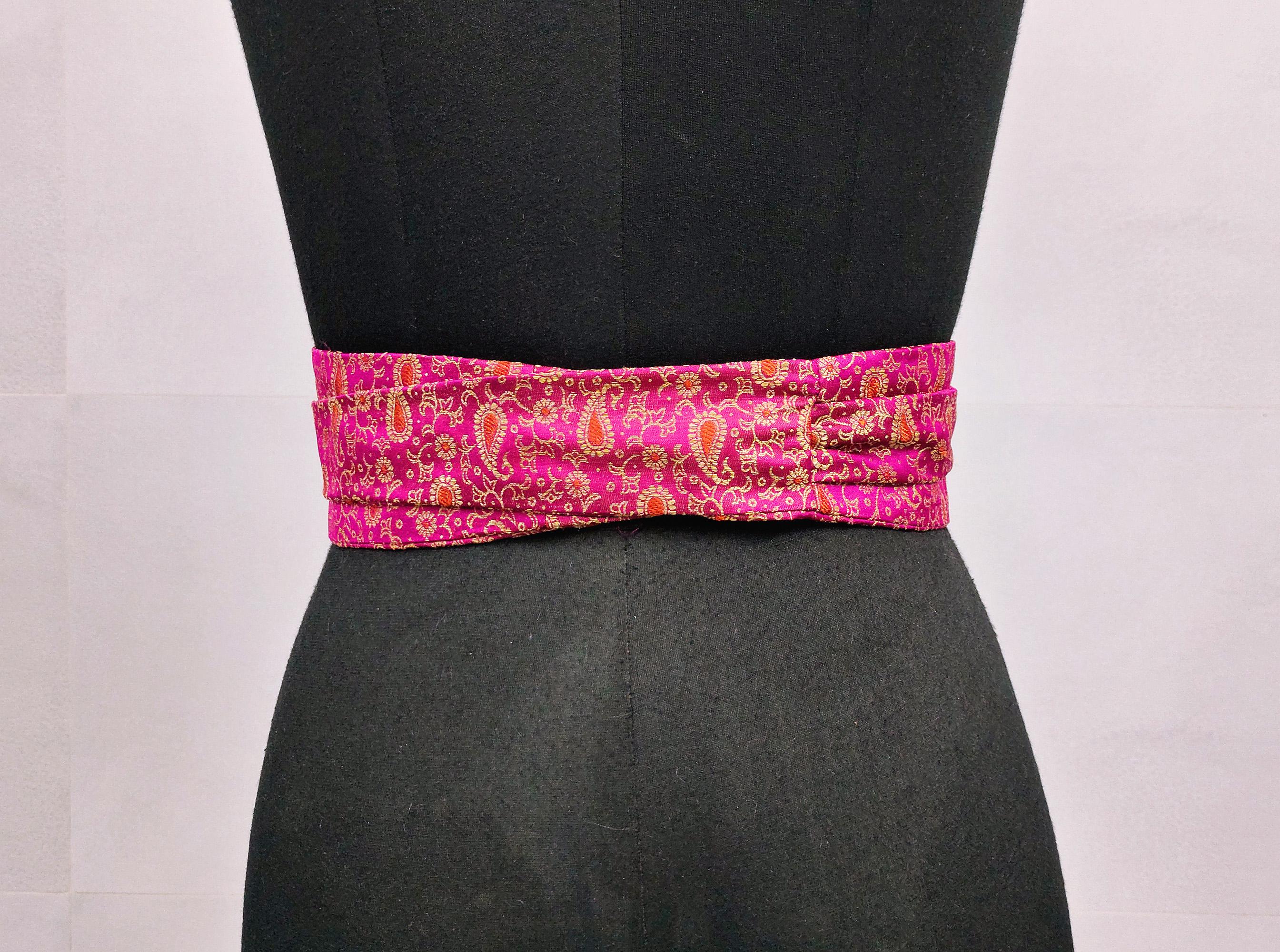 Purple Paisley Brocade Obi Belt, Magenta Gold Waist Cincher  display picture 1