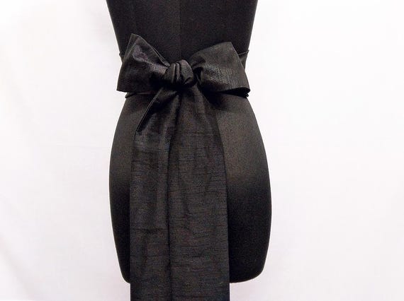 Black Wedding Sash, Bridal Bridesmaid Dress Belt, Faux Dupioni Silk, Prom Pageant Bow Sashes