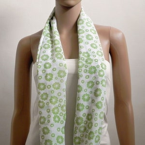 Green Infinity Scarf Women, White Floral Printed Scarf, Summer Scarves for Women, Long Loop Cowl Scarf, Circle Tube Scarves, Gifts for her image 4