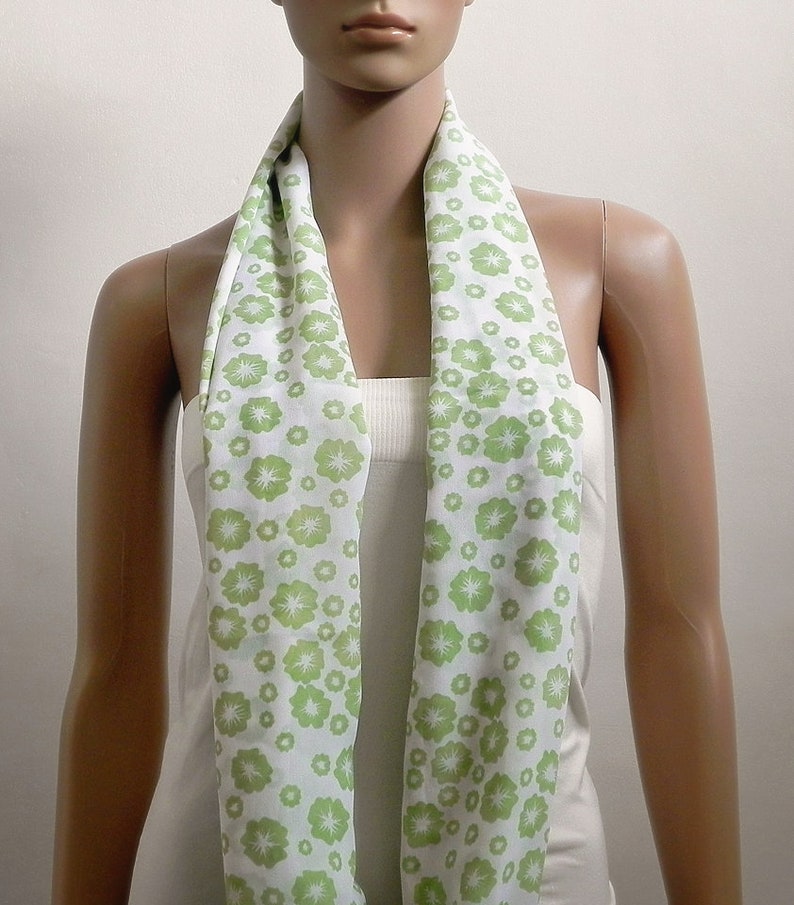 Green Infinity Scarf Women, White Floral Printed Scarf, Summer Scarves for Women, Long Loop Cowl Scarf, Circle Tube Scarves, Gifts for her image 4
