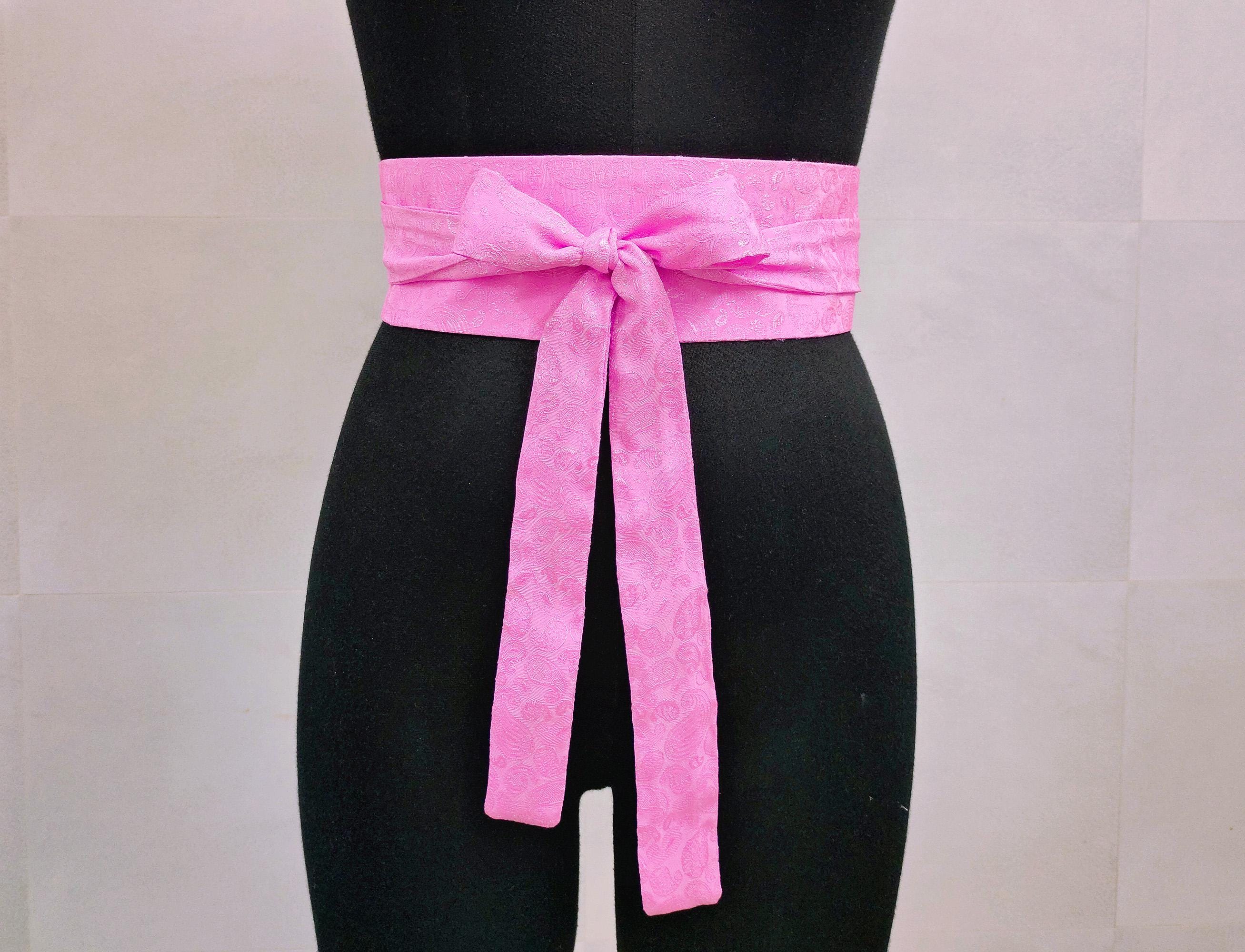 Lavender Purple Paisley Obi Belt, Corset Waist Cincher, Wide 