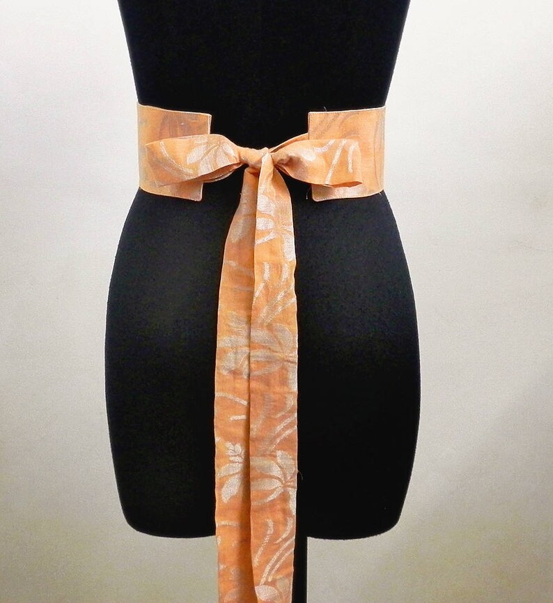 Orange Obi Belt Sash Cummerbund Waist Cincher Floral Cotton Etsy