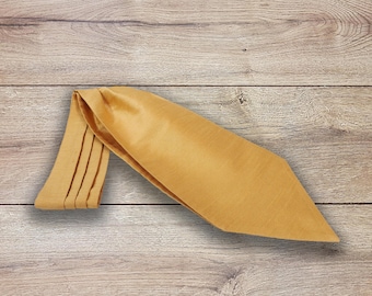 Handmade Gold Acsot Tie, Faux Dupioni Silk Formal Cravat, Victorian Wedding Self Neck Tie