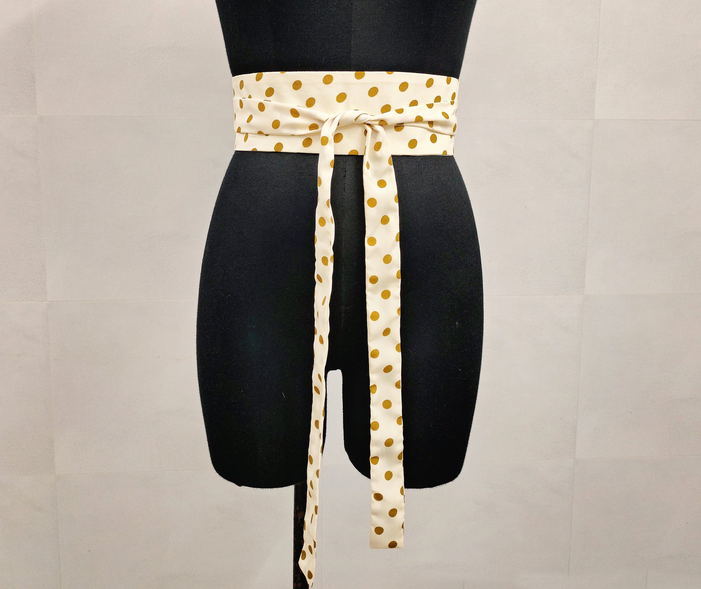Gold Obi Belts for Women, Polka Dot Dress Belt Sash, Wide