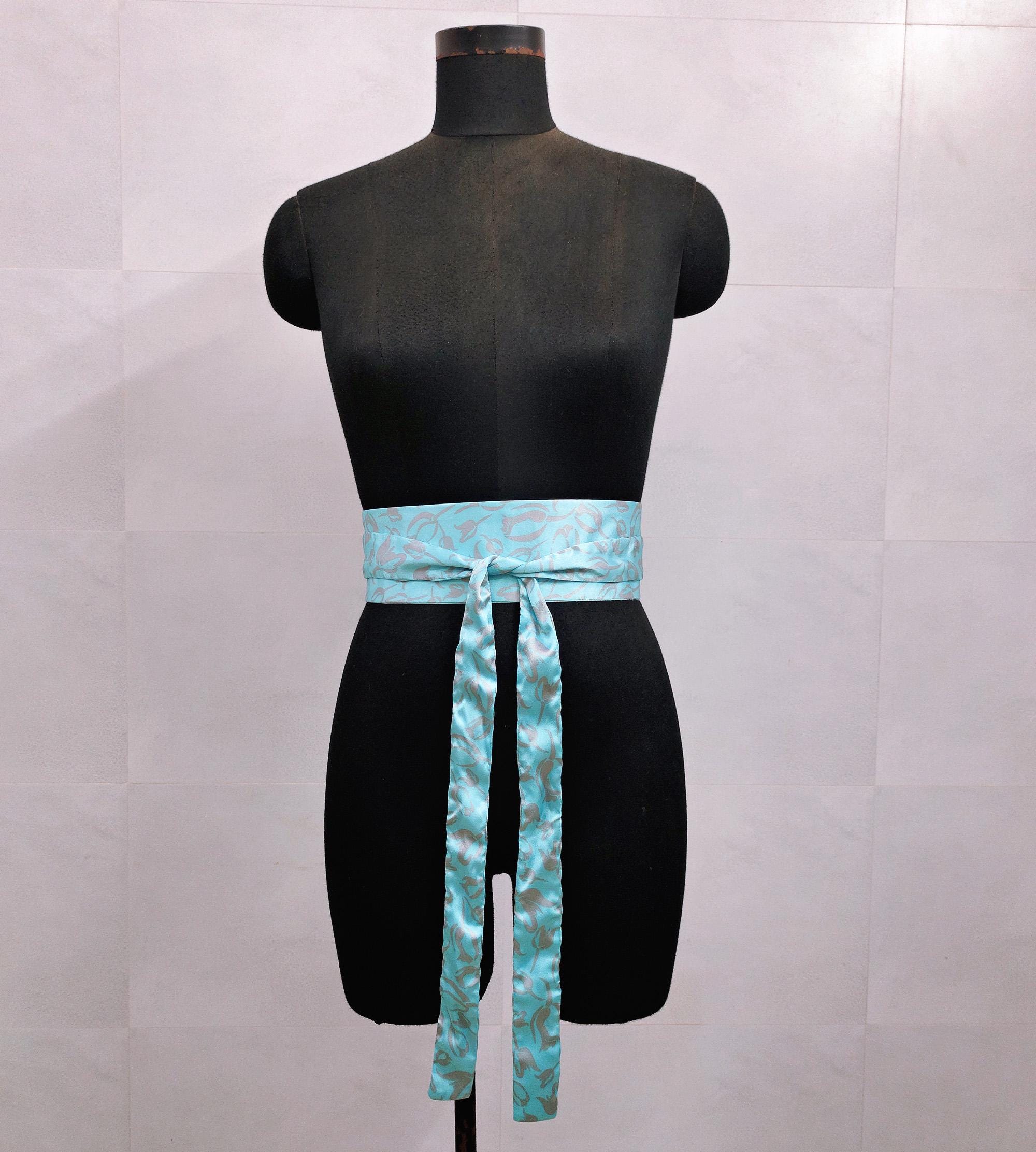 4826 Floral Corset Waist Belt For Women,lace Up Wide Waistband Obi Black Gold Floral Obi Belt, Japanese Cotton Fabric, Colorful  main image 2