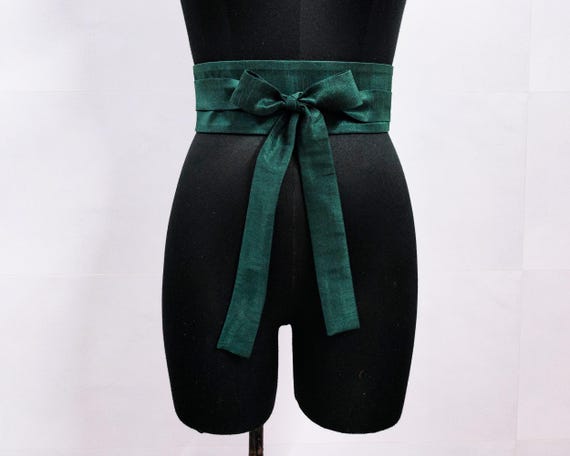 Forest Green Obi Belt, Women's Corset Waist Cincher, Faux Dupioni Silk, Bridal Bridesmaid Sash