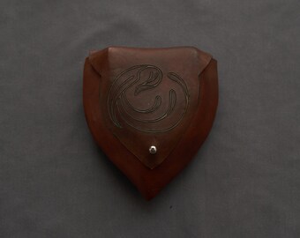 Brown Elven Leather Pouch "blue heron"
