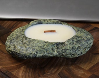 Handmade Soy Wax Candle in Stone Candleholder with "Grapefruit and Mint" Scent