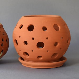 Handcrafted Terracotta Clay Pot with Drainage Holes for Orchids and other Plants