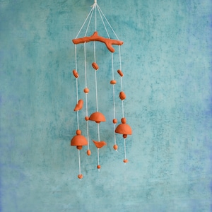 Rustic Wind Chime Mobile - Ceramic Bell - Porch Wind Bell - Wall Hanging Bell - Garden Patio Decor - Rustic Bell - Bells - Clay Bell - Gifts