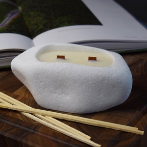 Handmade Soy Wax Candle in White Stone Candleholder with Mahogany shea Scent image 4