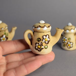 Miniature Pottery Teapot - Ceramic Miniature - Stoneware Miniature - Tiny Pottery - Dollhouse Miniatures - Miniature Fairy Garden Accessory