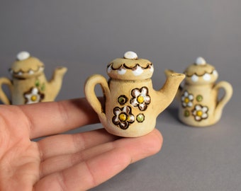 Miniature Pottery Teapot - Ceramic Miniature - Stoneware Miniature - Tiny Pottery - Dollhouse Miniatures - Miniature Fairy Garden Accessory