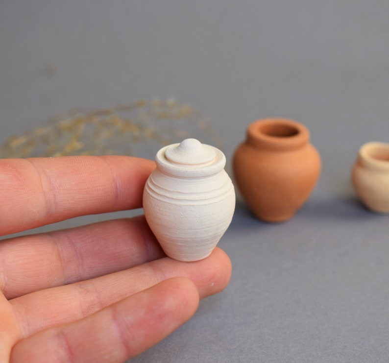 Wheel-thrown Miniature Pottery Stoneware Miniature Pot Tiny Pottery Dollhouse Miniatures Miniature Fairy Garden Accessories zdjęcie 7
