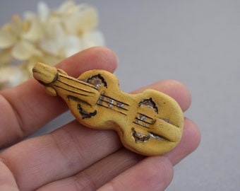 Miniature Pottery Violin - Tiny Pottery Fiddle - Dollhouse Miniatures - Miniature Fairy Garden Accessories