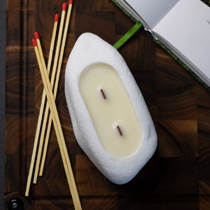 Handmade Soy Wax Candle in White Stone Candleholder with Mahogany shea Scent image 5