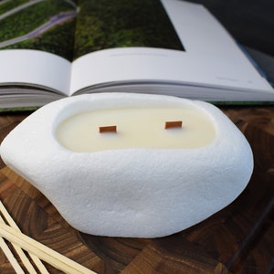 Handmade Soy Wax Candle in White Stone Candleholder with Mahogany shea Scent image 6