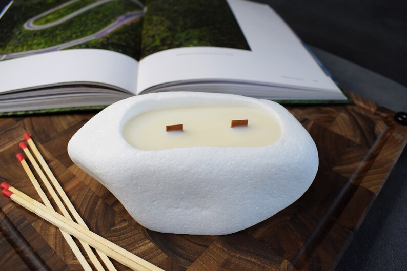 Handmade Soy Wax Candle in White Stone Candleholder with Mahogany shea Scent image 6