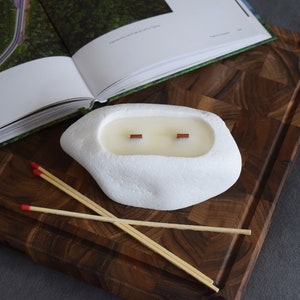 Handmade Soy Wax Candle in White Stone Candleholder with Mahogany shea Scent image 2