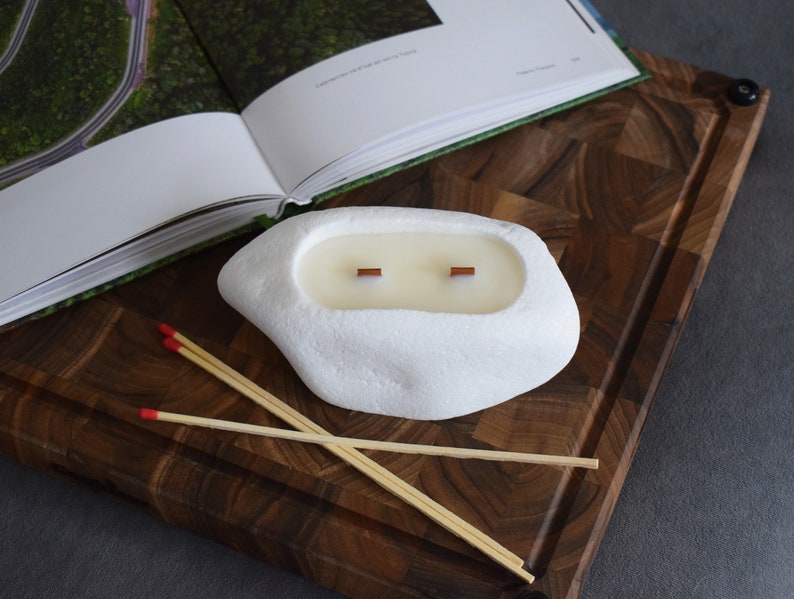 Handmade Soy Wax Candle in White Stone Candleholder with Mahogany shea Scent image 2