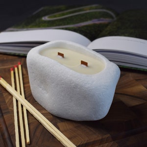 Handmade Soy Wax Candle in White Stone Candleholder with Mahogany shea Scent image 9