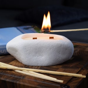 Handmade Soy Wax Candle in White Stone Candleholder with Mahogany shea Scent image 10