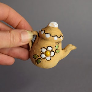Miniature Pottery Teapot - Ceramic Miniature - Stoneware Miniature - Tiny Pottery - Dollhouse Miniatures - Miniature Fairy Garden Accessory