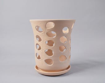 Large Ceramic Orchid Pot with Holes and Saucer