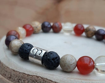 Aries zodiac crystal bracelet / Zodiac gemstone diffuser bracelet / Essential oil diffuser / Aromatherapy lavastone diffuser bracelet