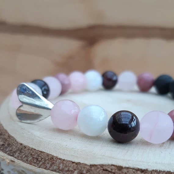 Pink crystal essential oil diffuser bracelet / 'Love Is All Around' gemstone diffuser bracelet / Aromatherapy lavastone diffuser bracelet