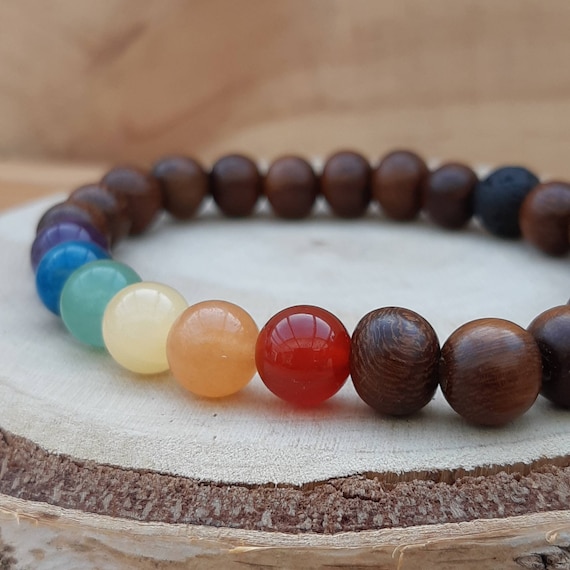 Rainbow crystal diffuser bracelet / 'Pride' gemstones and wood essential oil diffuser bracelet / Aromatherapy lavastone diffuser bracelet