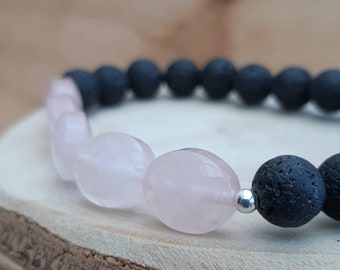 Rose quartz crystal diffuser bracelet / Rose quartz ovals essential oil diffuser bracelet / Aromatherapy lavastone diffuser bracelet