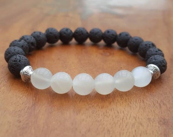 June birthstone diffuser bracelet / Moonstone crystal essential oil diffuser bracelet / Aromatherapy lavastone diffuser bracelet