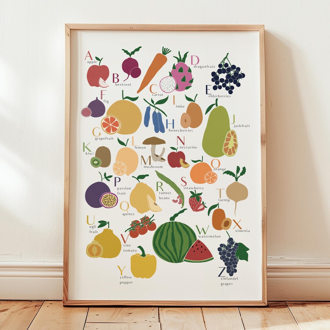 Fruit and Vegetable Alphabet Print, Playroom Nursery Decor - Etsy UK