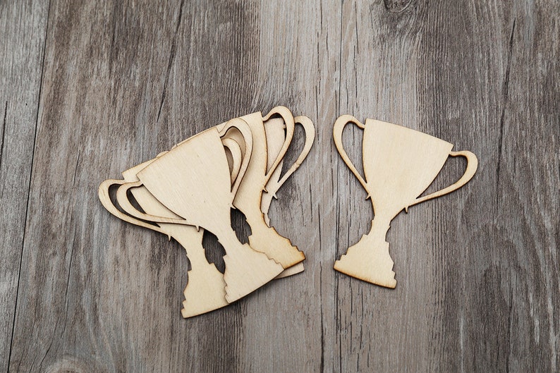 Unfinished wooden Champions Trophy Cut Outs,plain shape for Scrapbooking DIY Crafting Wood laser cut tags