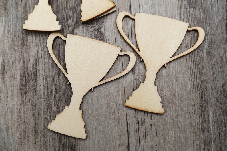 Unfinished wooden Champions Trophy Cut Outs,plain shape for Scrapbooking DIY Crafting Wood laser cut tags