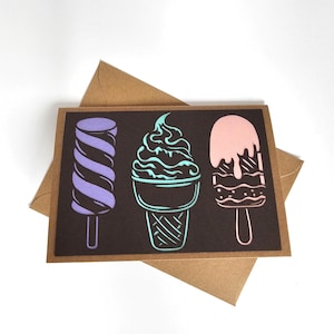 Tarjeta de felicitación, hecha a mano, con helados, de cumpleaños, de agradecimiento, de verano y de aniversario.