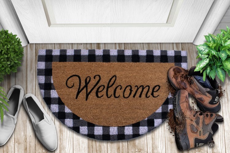 SUNNOW Rubber Front Door Mat Outdoor Entrance, Geometric Textured Non Slip  Durable Large Doormat, Heavy Duty Outside Door Rug for High Traffic Areas