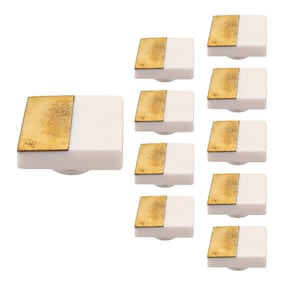 Multi-Buy Square White Resin & Brass Plate Cabinet Knobs –Decorative Drawer Knob for Dressers Drawers and Cabinets –Modern Cabinet Hardware
