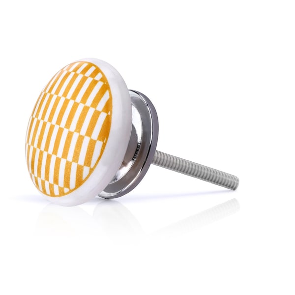 Multi-Buy Ceramic Knobs Circle Checkered Yellow Cabinet Knob Decorative Ceramic Knob Round Ceramic Hardware Cabinet Drawers Closets knob