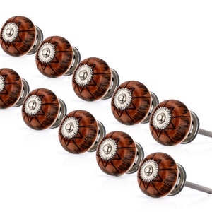 Multi-Buy Ceramic Knobs, Floral Decorative Ceramic Knobs Brown Round Design Ceramic Hardware for Dresser, Cabinet Drawers Knobs