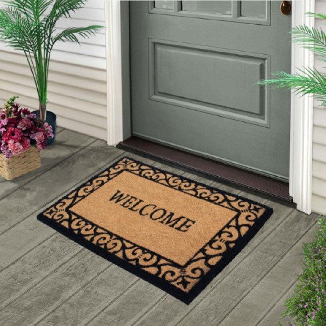 A1HC Natural Coir Monogrammed Entrance Door Mats, Durable Large Outdoor  Rug, Non-Slip, Flock Doormat, Thin-Profile Heavy Duty Door Mat, Indoor  Outdoor Front Door, High Traffic Areas, 24 X 39 