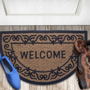 MANO Front Door Mat Outdoor Entrance, Heavy Duty Doormat Half Circle Rug  for Outside Entry, Welcome Mat for Indoor Half Round Door Mats with Non  Slip