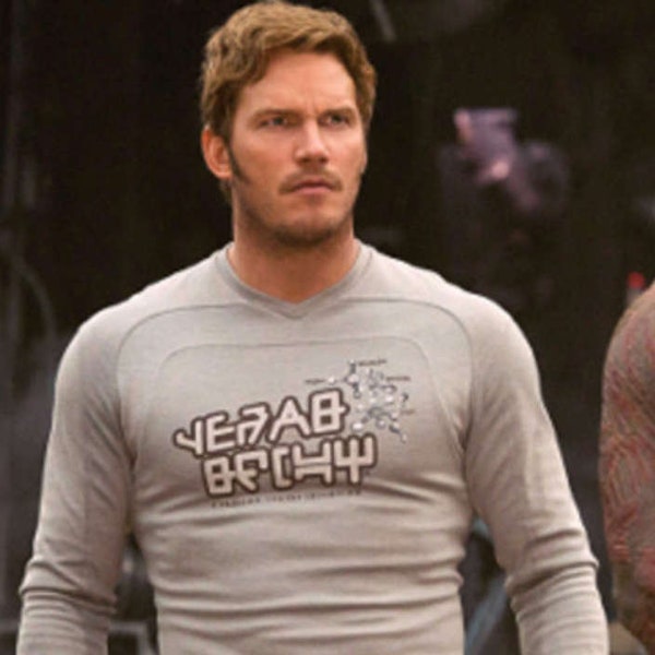 Guardians of The Galaxy Star Lords Shirt Grey Long Sleeve Mens Top Alien Shirt Chris Pratt Star-Lords Shirt worn in Guardians of the Galaxy