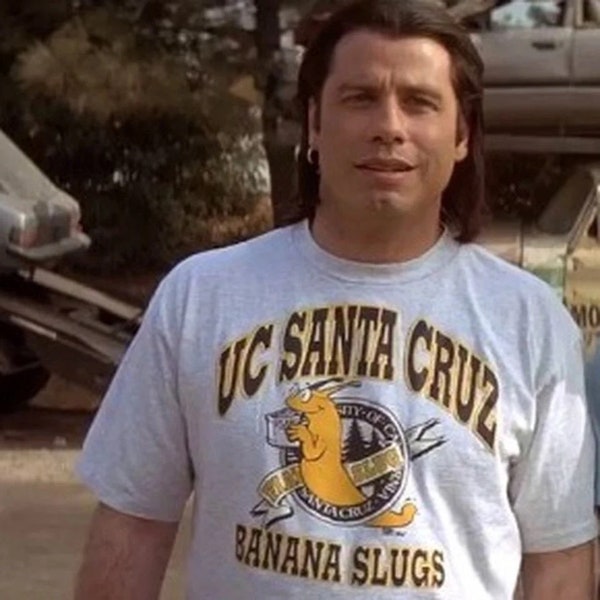 Pulp Fiction - Vincent UC Santa Cruz Shirt Pulp Fiction John Travolta Banana Slugs Shirt Mens Graphic Tee