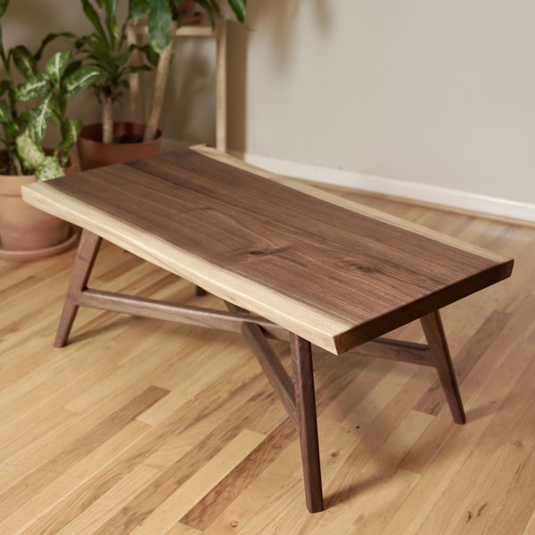 Natural Edge Walnut Coffee Table, slab coffee table, rustic table, scandinavian