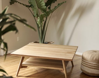 Square Scandinavian Coffee Table with Shelf